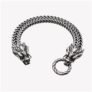 304 Stainless Steel Bracelet Dragon Antique Silver, approx 17-25mm, 19mm, 10mm, 21cm length [SSB6419]