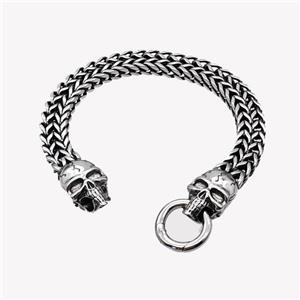 304 Stainless Steel Bracelet Skull Antique Silver, approx 14-25mm, 19mm, 10mm, 21cm length [SSB6421]