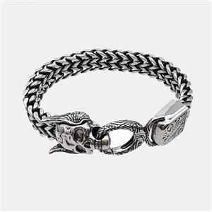 304 Stainless Steel Skull Bracelet Antique Silver, approx 19-25mm, 17-40mm, 12mm, 21cm length [SSB6424]