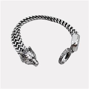 304 Stainless Steel Bracelet Wolf Antique Silver, approx 18-25mm, 17-40mm, 12mm, 21cm length [SSB6425]