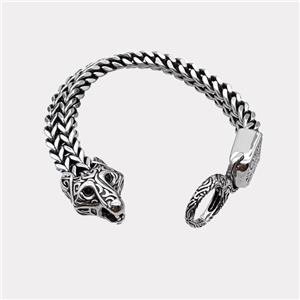 304 Stainless Steel Bracelet Leopard Antique Silver, approx 20-25mm, 17-40mm, 12mm, 21cm length [SSB6426]