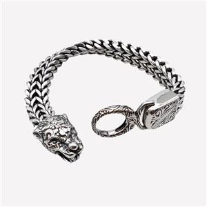 304 Stainless Steel Leopard Bracelet Antique Silver, approx 18-25mm, 17-40mm, 12mm, 21cm length [SSB6427]