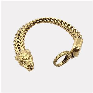 304 Stainless Steel Bracelet Leopard Gold Plated, approx 18-25mm, 17-40mm, 12mm, 21cm length [SSB6428]