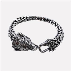 304 Stainless Steel Bracelet Dragon Antique Silver, approx 27-30mm, 16-20mm, 12mm, 21cm length [SSB6429]