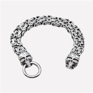 304 Stainless Steel Bracelet Skull Antique Silver, approx 14-25mm, 13mm, 21cm length [SSB6440]