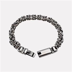304 Stainless Steel Bracelet Antique Silver, approx 10-45mm, 8mm, 21cm length [SSB6457]