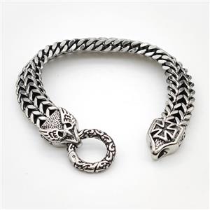 304 Stainless Steel Bracelet Angel Wings Cross Antique Silver, approx 16-20mm, 12mm, 21cm length [SSB6460]
