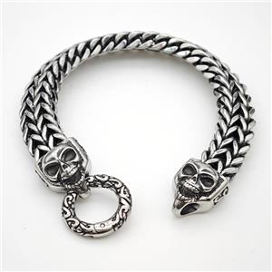 304 Stainless Steel Skull Bracelet Antique Silver, approx 16-20mm, 12mm, 21cm length [SSB6462]