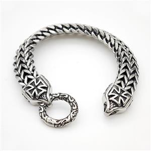 304 Stainless Steel Cross Bracelet Antique Silver, approx 16-20mm, 12mm, 21cm length [SSB6464]
