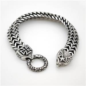 304 Stainless Steel Cross Bracelet Antique Silver, approx 16-20mm, 12mm, 21cm length [SSB6465]
