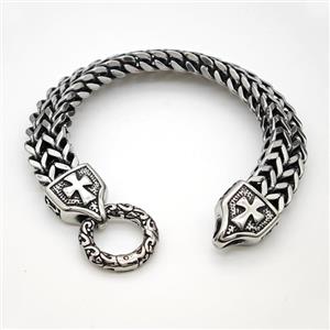 304 Stainless Steel Cross Bracelet Antique Silver, approx 16-20mm, 12mm, 21cm length [SSB6466]