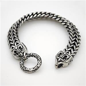 304 Stainless Steel Bracelet Fleur De Lis Antique Silver, approx 16-20mm, 12mm, 21cm length [SSB6468]