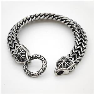 304 Stainless Steel Cross Bracelet Antique Silver, approx 16-20mm, 12mm, 21cm length [SSB6469]