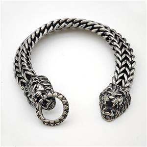 304 Stainless Steel Lion Bracelet Antique Silver, approx 18-30mm, 12mm, 21cm length [SSB6471]