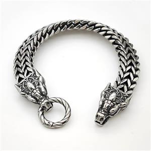 304 Stainless Steel Bracelet Dragon Antique Silver, approx 17-25mm, 12mm, 21cm length [SSB6473]