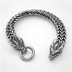 304 Stainless Steel Bracelet Dragon Antique Silver, approx 17-25mm, 12mm, 21cm length [SSB6474]