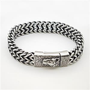 304 Stainless Steel Bracelet Wolf Antique Silver, approx 15-30mm, 12mm, 21cm length [SSB6478]