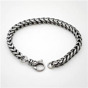304 Stainless Steel Bracelet Antique Silver, approx 13-25mm, 6mm, 21cm length [SSB6481]