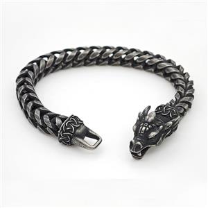 304 Stainless Steel Bracelet Dragon Antique Black, approx 18-30mm, 8mm, 21cm length [SSB6484]