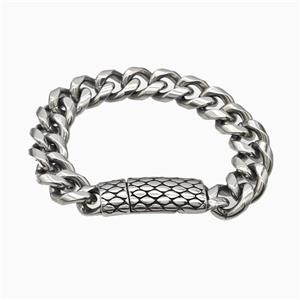 304 Stainless Steel Bracelet Snakeskin Antique Silver, approx 14-45mm, 13mm, 21cm length [SSB6485]