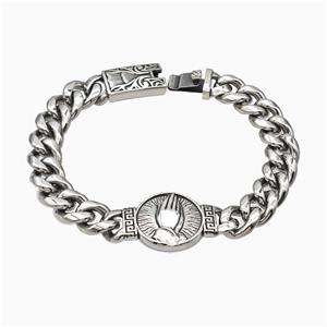 304 Stainless Steel Bracelet Prayer Antique Silver, approx 22-45mm, 14-45mm, 13mm, 21cm length [SSB6491]