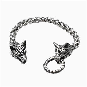 304 Stainless Steel Bracelet Wolf Antique Silver, approx 18-30mm, 8mm, 21cm length [SSB6496]