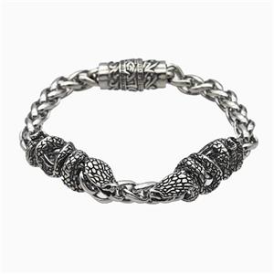 304 Stainless Steel Bracelet Snake Antique Silver, approx 12-30mm, 11mm, 8mm, 21cm length [SSB6499]