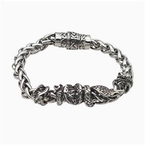 304 Stainless Steel Bracelet Snake Antique Silver, approx 12-30mm, 11mm, 8mm, 21cm length [SSB6500]