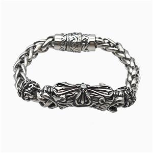 304 Stainless Steel Bracelet Dragon Antique Silver, approx 12-30mm, 11mm, 8mm, 21cm length [SSB6501]