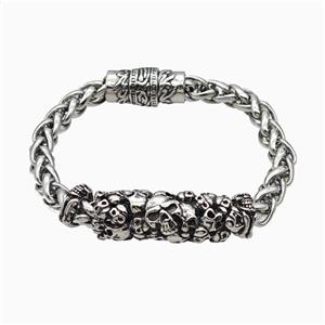 304 Stainless Steel Bracelet Skull Halloween Antique Silver, approx 12-30mm, 11mm, 8mm, 21cm length [SSB6504]