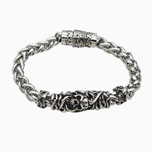304 Stainless Steel Bracelet Antique Silver, approx 12-30mm, 11mm, 8mm, 21cm length [SSB6505]
