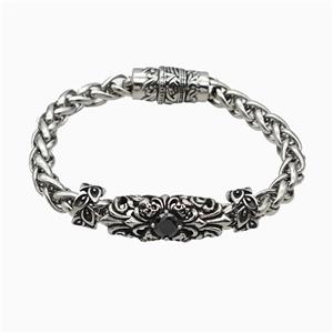 304 Stainless Steel Bracelet Pave Rhinestone Antique Silver, approx 12-30mm, 11mm, 8mm, 21cm length [SSB6506]