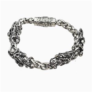 Halloween Skeleton 304 Stainless Steel Bracelet Skull Antique Silver, approx 12-30mm, 11mm, 8mm, 21cm length [SSB6509]
