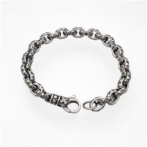 304 Stainless Steel Bracelet Skull Halloween Antique Silver, approx 13-25mm, 8.5mm, 21cm length [SSB6515]