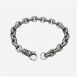 304 Stainless Steel Bracelet Antique Silver, approx 13-25mm, 8.5mm, 21cm length [SSB6516]