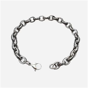 304 Stainless Steel Bracelet Antique Silver, approx 8-10mm, 21cm length [SSB6524]