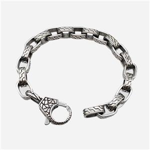 304 Stainless Steel Bracelet Antique Silver, approx 19-35mm, 9-14mm, 21cm length [SSB6526]