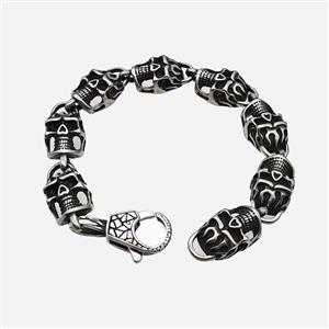 304 Stainless Steel Bracelet Skull Antique Silver, approx 19-35mm, 15-25mm, 21cm length [SSB6527]
