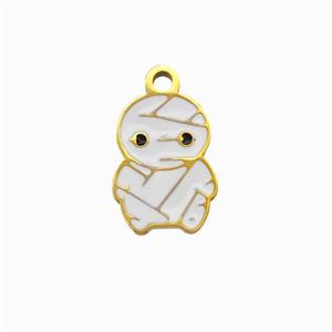 Halloween Clown Charms 304 Stainless Pendant White Enamel Gold Plated, approx 8.5-12mm [SSB6532]
