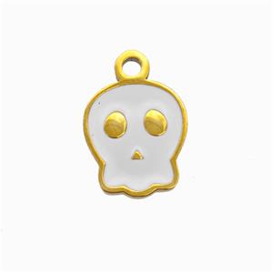 Halloween Skull Charms 304 Stainless Pendant White Enamel Gold Plated, approx 11-12mm [SSB6533]