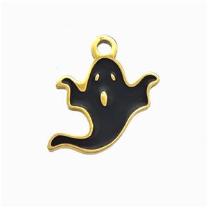 Halloween Ghost Charms 304 Stainless Pendant Black Enamel Gold Plated, approx 12mm [SSB6535]