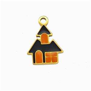 Halloween Castle Charms 304 Stainless Pendant Black Orange Enamel Gold Plated, approx 10-12mm [SSB6536]