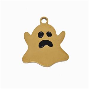 Halloween Ghost Charms 304 Stainless Pendant Black Enamel Gold Plated, approx 13mm [SSB6538]