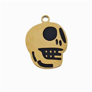 Halloween Skull Bones Charms 304 Stainless Pendant Black Enamel Gold Plated, approx 12-13mm [SSB6539]