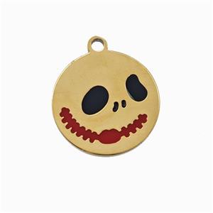 Halloween Mask Charms 304 Stainless Pendant Black Enamel Gold Plated, approx 14mm [SSB6540]
