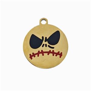 Halloween Mask Charms 304 Stainless Pendant Black Enamel Gold Plated, approx 14mm [SSB6541]