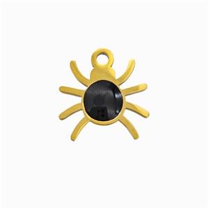 Halloween Spider Charms 304 Stainless Pendant Black Enamel Gold Plated, approx 12-14mm [SSB6542]