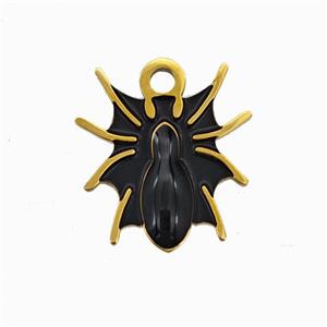 Halloween Spider Charms 304 Stainless Pendant Black Enamel Gold Plated, approx 14-16mm [SSB6543]