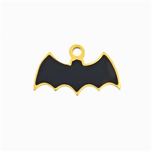 Halloween Bat Charms 304 Stainless Pendant Black Enamel Gold Plated, approx 8-16mm [SSB6544]