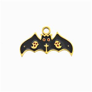 Halloween Bat Charms 304 Stainless Pendant Black Enamel Ghost Gold Plated, approx 8-16mm [SSB6545]